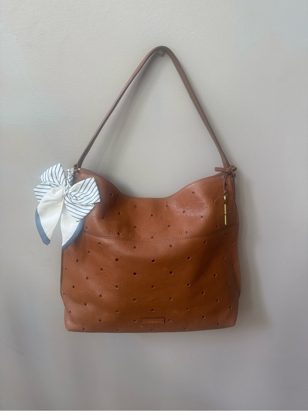 Fossil Julia Hobo Leather Perforated Hobo Bag in Brown